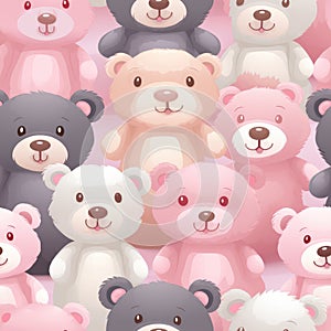 Teddy bear cute plush Seamless Pattern. Fluffy, fur bear tile in pastel colors. Illustration with tedy bears, animal
