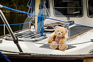 Teddy bear Dranik on the board of yacht.