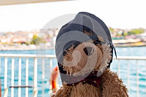 Teddy bear Dranik on a ferry boat