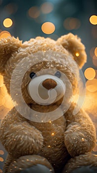 Teddy bear dreams Shiny bokeh lights enhancing the charming scene