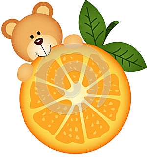 Teddy bear eating orange slice