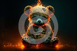 Teddy bear engulfed in flames, creating a mesmerizing display of fiery warmth