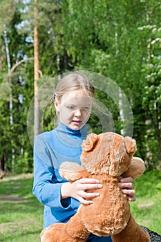 Teddy Bear is a fluffy toy for little cute girl. Best Friends hugging and holding together to go to Picnic