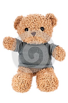 Teddy bear fluffy vintage plush toy favourite of kids isolated on white background