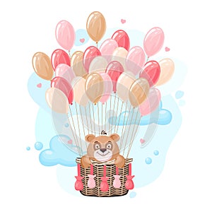 Teddy bear flying on balloons