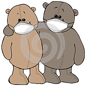 Teddy Bear friends wearing face masks
