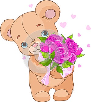 Teddy Bear giving bouquet