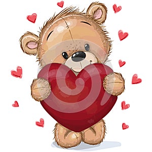 Teddy Bear with heart on a hearts background