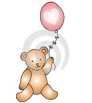 Teddy Bear With Heart on Pink Ballon