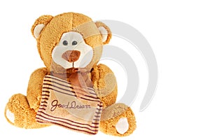 Teddy bear holding pillow