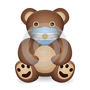 Teddy bear with medical mask Argentina flag