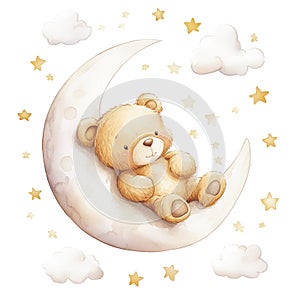 Teddy Bear on the Moon Illustration Isolated