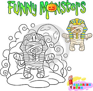 Teddy bear mummy, funny illustration coloring book