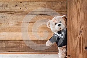 Teddy bear on old wood background