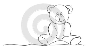Teddy bear One line drawing isolated on white background