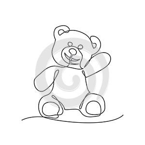 Teddy bear One line drawing on white background