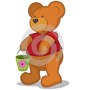 Teddy bear with pail in red T-short