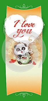 Teddy Bear Panda congratulates Happy Valentine's Day