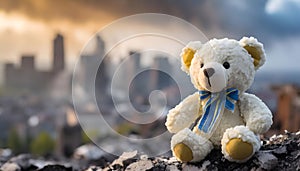 Teddy Bear Perched on Pile of Rocks. Generative AI