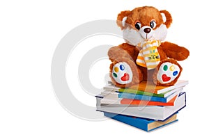 Teddy bear on pile of books