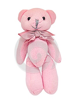 Teddy bear pink isolate on a white background. Selective focus.