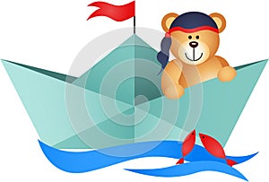 Teddy Bear Pirate in a Boat