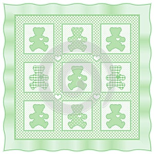 Teddy Bear Quilt, Pastel Green