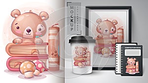 Teddy bear read book poster and merchandising.