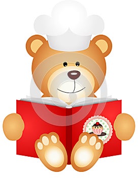 Teddy bear reading cookbook