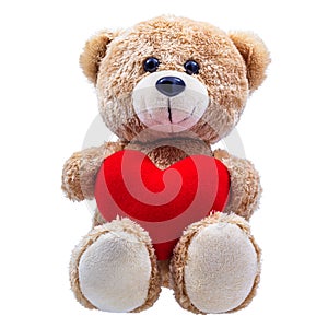 Teddy bear with Red heart-shaped pillow