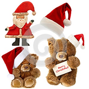 Teddy bear with santa hat. Christmas decorations