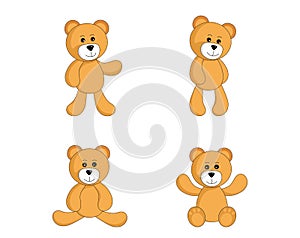 Teddy bear set. cute toy standing and sitting bear in simple style. vector isolated image for children