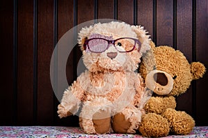 Teddy bear shows how to wear a patch to correct amblyopia