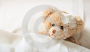 Teddy bear sick in the hospital