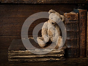 Teddy bear sitting on antique books
