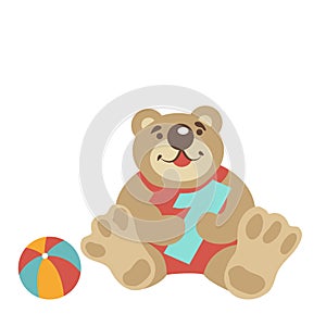 Teddy bear sitting with numeral one, ball