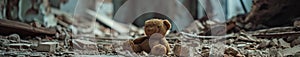 Teddy Bear Sitting in Pile of Rubble