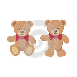 Teddy bear sitting and standing flat illustration