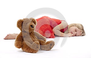 Teddy Bear and sleeping girl
