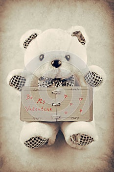 Teddy bear with a small old notepad