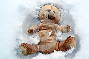 Teddy bear in snow photo