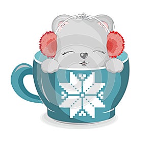 Teddy bear in snowflake cup