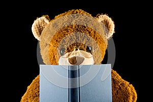 Teddy Bear With Spectacles Reading a Book on a Black Background