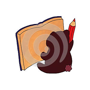 Teddy Bear student with pencil and book