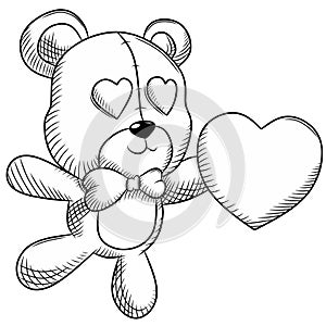 Teddy bear takes love black and white