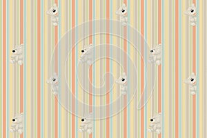 Teddy bear toy on a background of striped fabric. Children seamless pattern for print paper, interior room or clothes