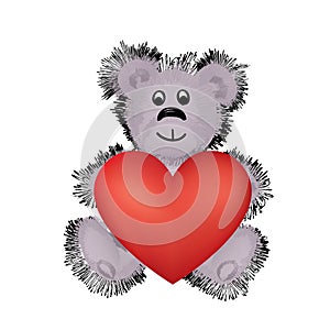 Teddy bear toy with big red heart in hands. I Love You Valentine