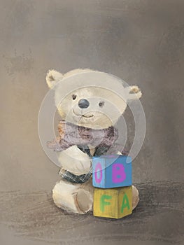 Teddy bear and toy blocks