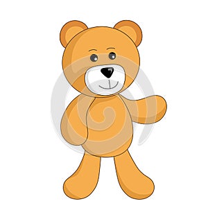 Teddy bear toy stands, greets and smiles vector isolated image