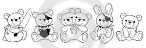 Teddy bear toy in weird kawaii 2000s style. Cute, spooky, scary toys. Emo goth y2k illustration.